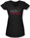 Airwolf Grid Juniors V Neck Shirt Black Tee T-Shirt