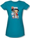 Betty Boop Juniors T-shirt Comic Strip Turquoise Tee Shirt