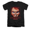 Child&#039;s Play 3 Shirt Slim Fit V Neck Chucky Squared Black Tee T-Shirt