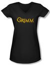 Grimm Shirt Juniors V Neck Gold Logo Black Tee T-Shirt