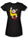 Mighty Mouse Juniors T-shirt Classic Hero Girly Black Tee