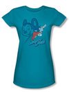 Mighty Mouse Juniors T-shirt Double Mouse Girly Turquoise Tee