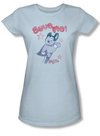 Mighty Mouse Juniors T-shirt -Save Me Girly Light Blue Tee