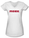 Monk Shirt Juniors V Neck Logo White Tee T-Shirt