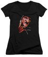 Nightmare On Elm Street Juniors V Neck Shirt Freddy&#039;s Face Black T-Shirt