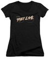 They Live  Juniors V Neck Shirt Glasses Logo Black T-Shirt