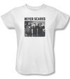 Three Stooges Ladies Shirt Never Scared White Tee T-Shirt