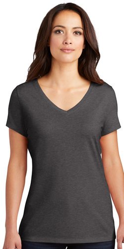 District Women's Perfect Tri V-Neck Tee - Heathered Charcoal, LARGE