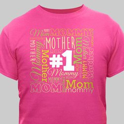 #1 Mom Word Art T-Shirt - Hot Pink