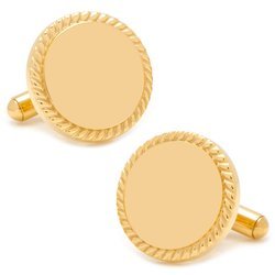 14K Gold Plated Rope Border Round Engravable Cufflinks