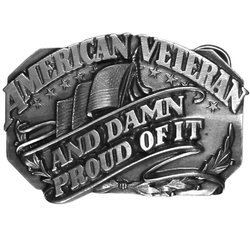 American Veteran and Damn Proud of it Antiqued Belt Buckle