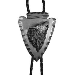Arrowhead with Wolf Antiqued Bolo Tie