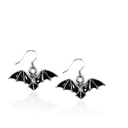 Bat Charm Earrings in Silver