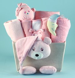 Bear Plush Baby Girl Gift Basket
