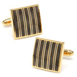 Black and Gold Striped Square Cufflinks