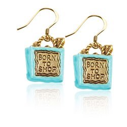 Born to Shop Bag Charm Earrings in Gold