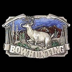 Bow hunting with Deer Enameled Belt Buckle