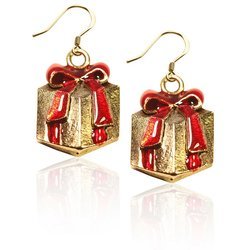 Christmas Present Charm Earrings in Gold