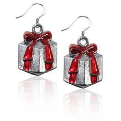Christmas Present Charm Earrings in Silver