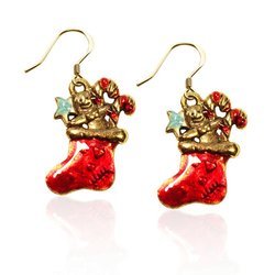 Christmas Stocking Charm Earrings in Gold