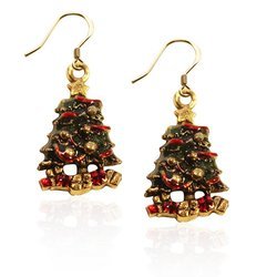 Christmas Tree Charm Earrings in Gold