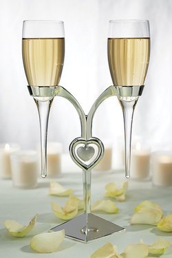 Clear Glass Personalized Wedding Flutes with Silver Plated Stand