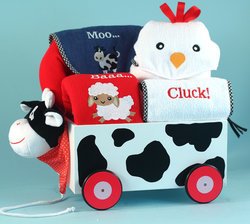 Cow & Friends Wagon & Layette Baby Gift Set