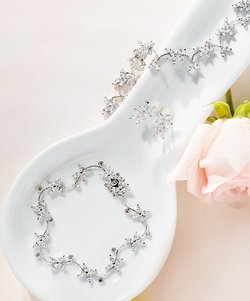 Cubic Zirconia Clusters in Silver Wedding Bracelet