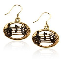 Disc with Musical Notes Charm Earrings in Gold