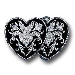 Double Heart (Diamond Cut) Enameled Belt Buckle
