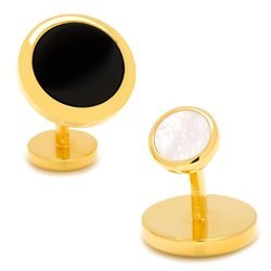 Double Sided Gold Onyx Round Beveled Cufflinks