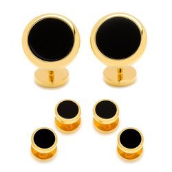 Double Sided Gold Onyx Round Beveled Stud Set