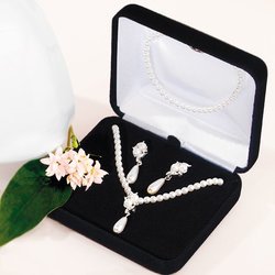 Double White Pearls with Pearl Drop Wedding Jewelry Set