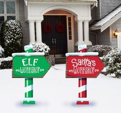 Elf and Santa Workshop Outdoor Yard Sign