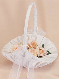 Flower Girl Basket - White With Crystal Flower Chain