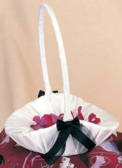 Flower Girl Basket - White With Black Bow