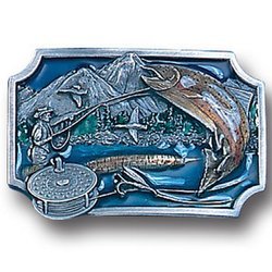 Fly Fishing Enameled Belt Buckle