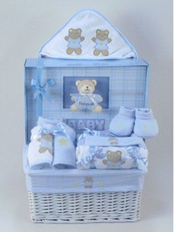 Forever Baby Book & Layette Baby Boy Gift Basket