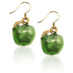 Green Apple Charm Earrings in Gold