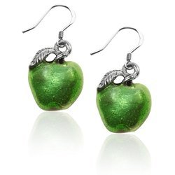 Green Apple Charm Earrings in Silver