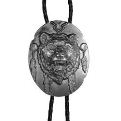 Grizzly Head Antiqued Bolo Tie