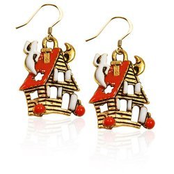 Haunted House Charm Earrings in Gold