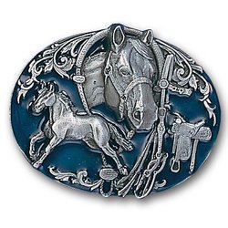 Horse Collage Enameled Belt Buckle