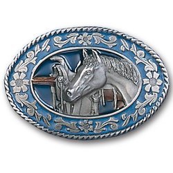 Horse head and Saddle Enameled Belt Buckle