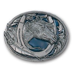 Horse Head in Horseshoe Enameled Belt Buckle