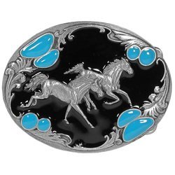 Horses with Turquoise Color Stones Belt Buckle