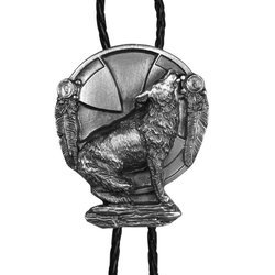 Howling Wolf Antiqued Bolo Tie