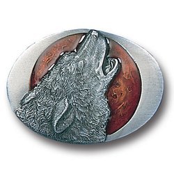 Howling Wolf Enameled Belt Buckle