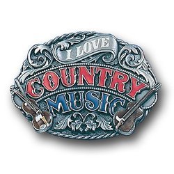I Love Country Music Enameled Belt Buckle