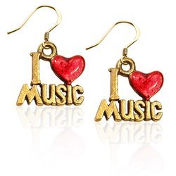 I Love Music Charm Earrings in Gold
